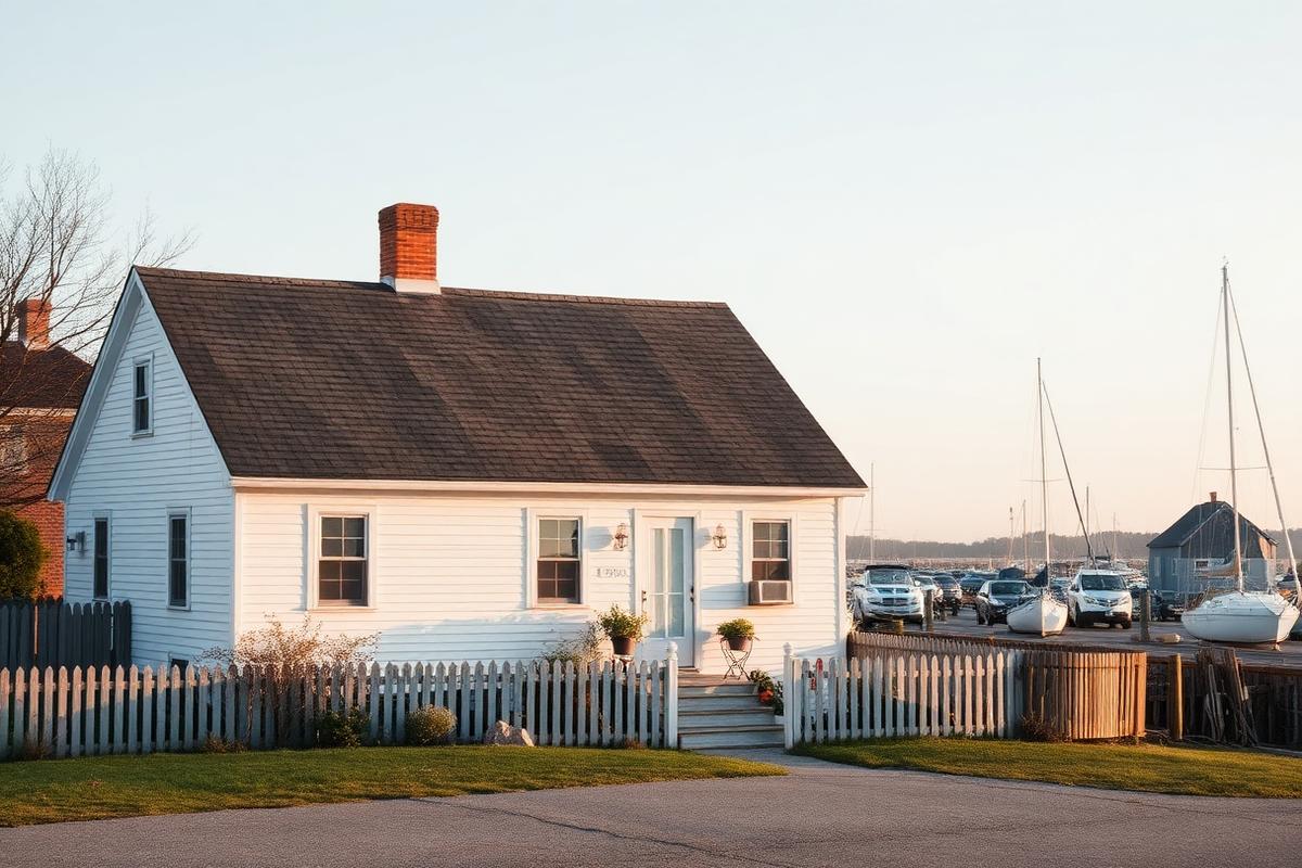A cape-style house near the harbor in Kings Park, New York